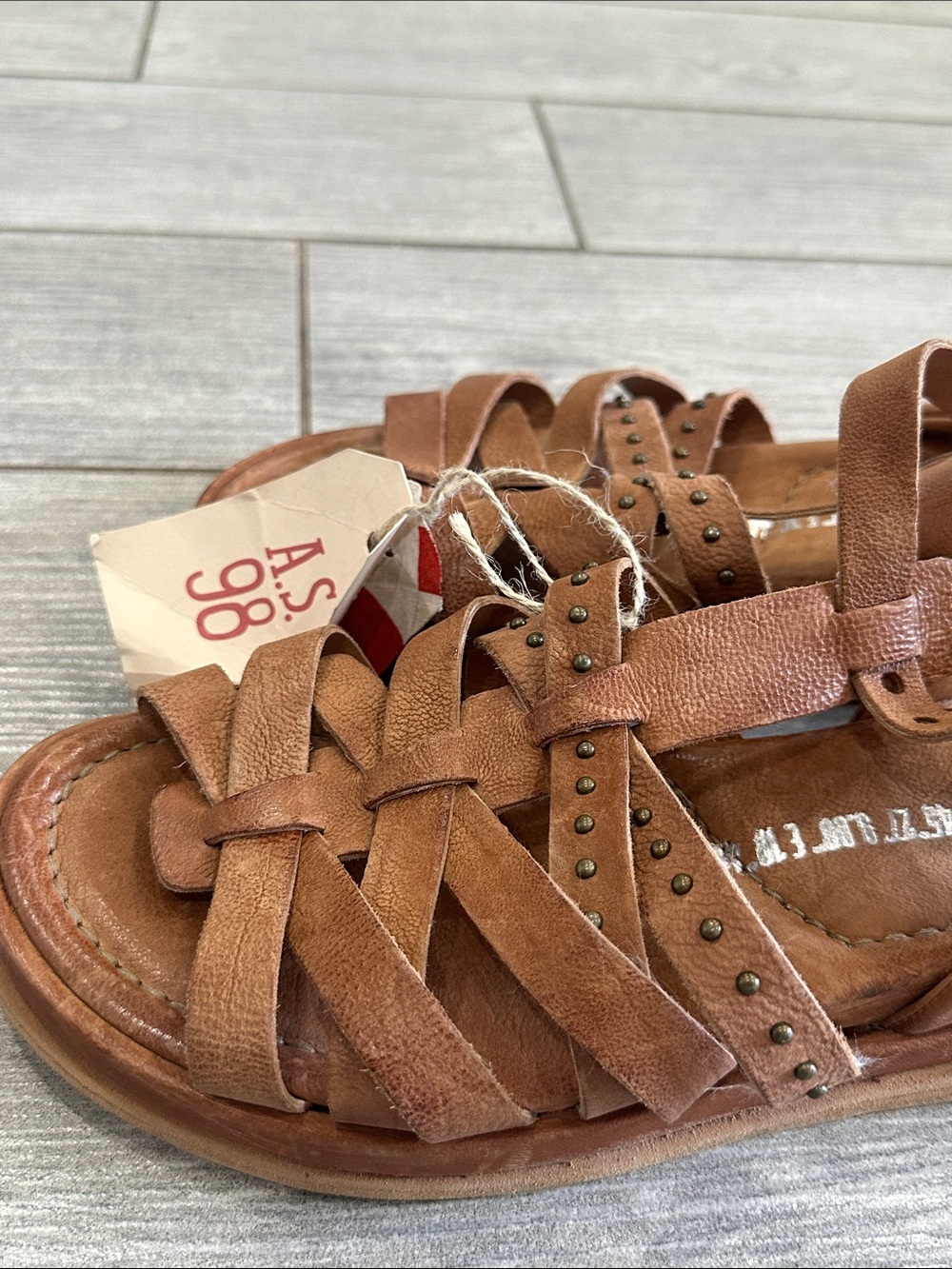 A.S.98 Satchel Brown Leather Studded Ankle Strap Sandals EU 41/US 9.5-10 New! - Picture 9 of 10